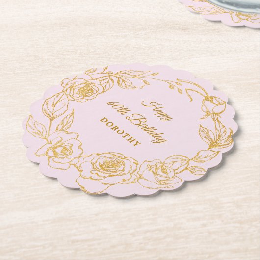 60e verjaardagsfeestje Goud Roos Blush Roze Kartonnen Onderzetters (Gekanteld)