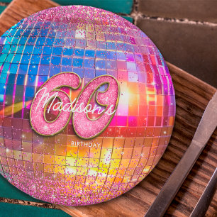 60e verjaardagsfeestje Gouden Roze Glitter Disco B Papieren Bordje