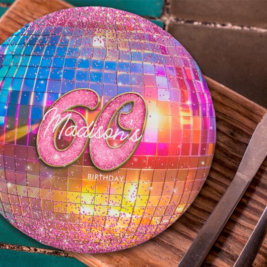 60e verjaardagsfeestje Gouden Roze Glitter Disco B Papieren Bordje