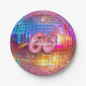 60e verjaardagsfeestje Gouden Roze Glitter Disco B Papieren Bordje (Voorkant)