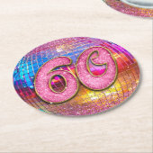 60e verjaardagsfeestje Gouden Roze Glitter Disco B Ronde Kartonnen Onderzetter (Gebogen)