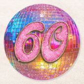 60e verjaardagsfeestje Gouden Roze Glitter Disco B Ronde Kartonnen Onderzetter (Voorkant)