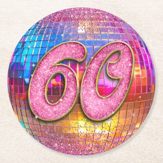 60e verjaardagsfeestje Gouden Roze Glitter Disco B Ronde Kartonnen Onderzetter (Voorkant)