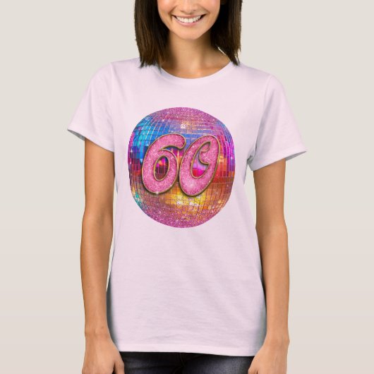60e verjaardagsfeestje Gouden Roze Glitter Disco B T-shirt (Voorkant)