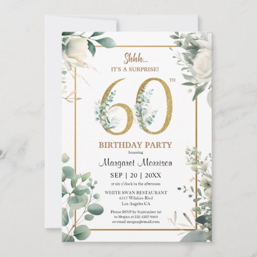 60e Verjaardagsfeestje Gouden Waterverf Groen Kaart (Voorkant)