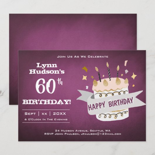 60e verjaardagsfeestje met naam kaart (Voorkant / Achterkant)