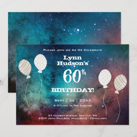 60e verjaardagsfeestje met naam kaart (Voorkant / Achterkant)