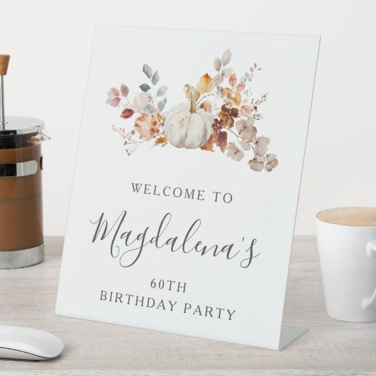 60e Verjaardagsfeestje Pompoen Herfst Bloem Welkom Reclamebord Met Voetstuk (Insitu)