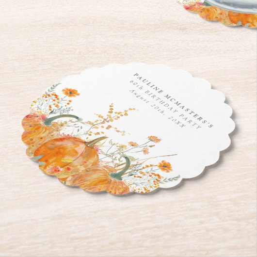 60e verjaardagsfeestje pompoen Wildflower Custom Kartonnen Onderzetters (Gekanteld)