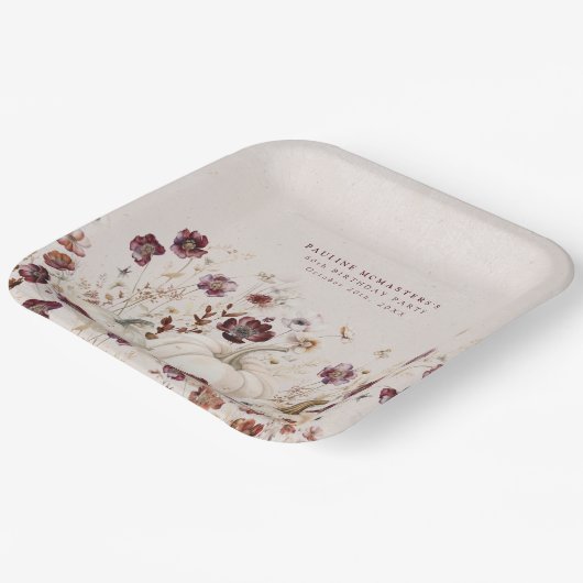 60e verjaardagsfeestje pompoen Wildflower Custom Papieren Bordje (Gebogen)