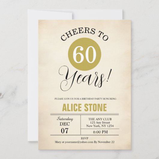 60e verjaardagsfeestje Retro Goud Zwart Wit Kaart (Voorkant)