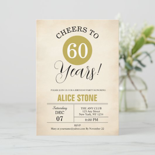 60e verjaardagsfeestje Retro Goud Zwart Wit Kaart (Staand voorkant)