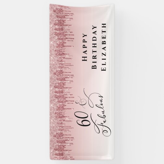 60e verjaardagsfeestje Roos Goud Roze Glitter Spandoek (Verticaal)