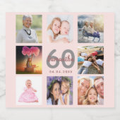 60e verjaardagsfeestje roos gouden foto collage sparkling wijnetiket (Enkel label)