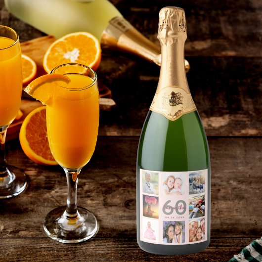60e verjaardagsfeestje roos gouden foto collage sparkling wijnetiket