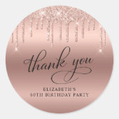 60e verjaardagsfeestje Roos gouden glitter dank u Ronde Sticker (Voorkant)