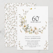 60e verjaardagsfeestje rustieke Waterverf Wildflow Kaart (Voorkant / Achterkant)
