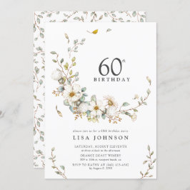 60e verjaardagsfeestje rustieke Waterverf Wildflow Kaart