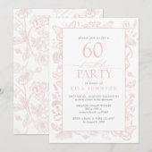 60e verjaardagsfeestje Vrouwelijke Blush Roze Bloe Kaart (Voorkant / Achterkant)