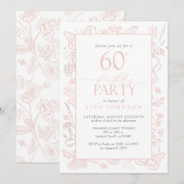 60e verjaardagsfeestje Vrouwelijke Blush Roze Bloe Kaart