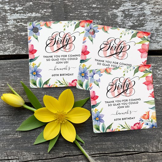 60e verjaardagsfeestje Waterverf Bloemen Bedankjes Labels