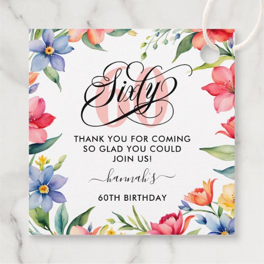 60e verjaardagsfeestje Waterverf Bloemen Bedankjes Labels (Achterkant)