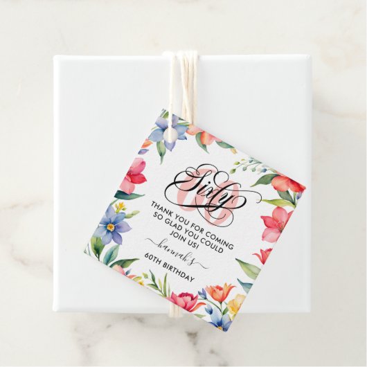 60e verjaardagsfeestje Waterverf Bloemen Bedankjes Labels (In situ)