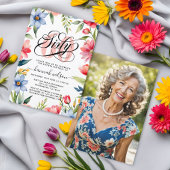 60e Verjaardagsfeestje Waterverf Bloemen Foto Kaart