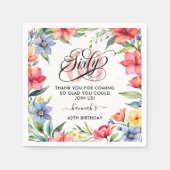 60e verjaardagsfeestje Waterverf Bloemen Servet (Voorkant)