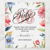 60e verjaardagsfeestje Waterverf Bloemen Wijn Etiket (Enkel label)