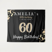 60e verjaardagsfeestje zwart gouden achtergrond wandkleed (Voorkant (horizontaal))
