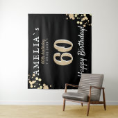 60e verjaardagsfeestje zwart gouden achtergrond wandkleed (In situ)
