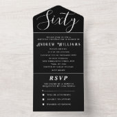 60e verjaardagsfeestje zwart wit eenvoudig modern all in one uitnodiging (Binnen)