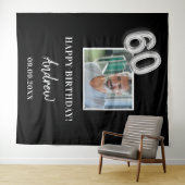 60e verjaardagsfeestje zwarte foto naam man wandkleed (In Situ (horizontaal))