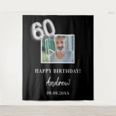 60e verjaardagsfeestje zwarte foto naam man wandkleed (Voorkant)