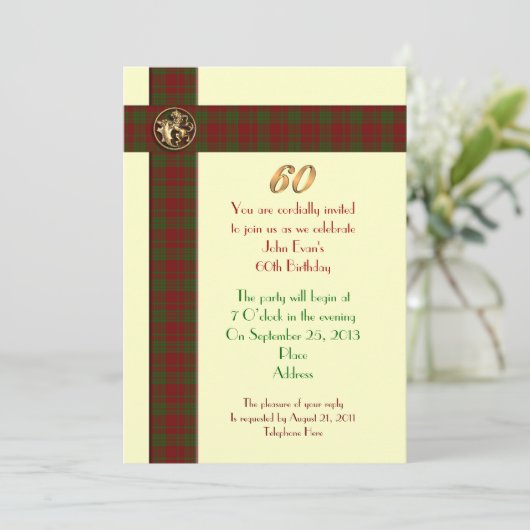 60e verjaardagsfeestuitnodiging voor man plaid bor kaart (Staand voorkant)