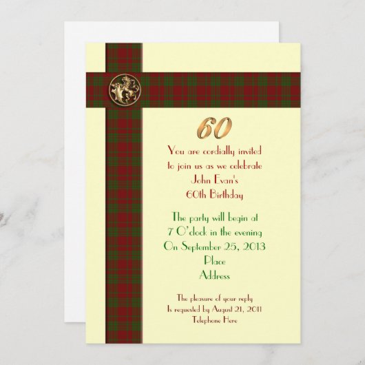 60e verjaardagsfeestuitnodiging voor man plaid bor kaart (Voorkant / Achterkant)