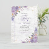 60e Verjaardagslavendel Lila Marmeren Gouden Botan Kaart (Staand voorkant)