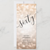 60e Verjaardagsmenu Roos Gouden Glitter Lichten Kaart (Voorkant)