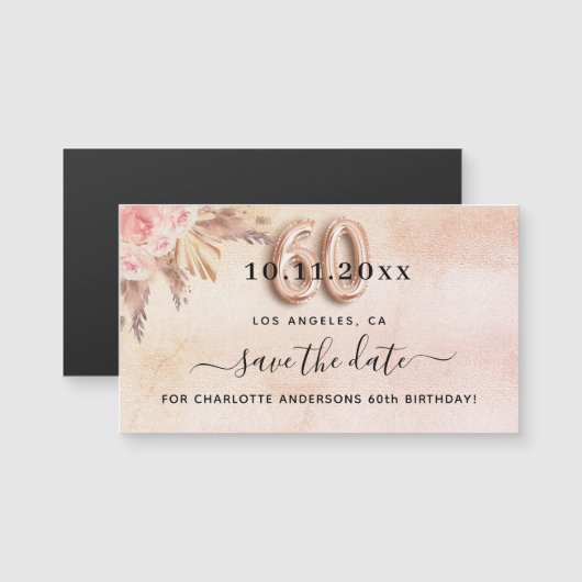 60e verjaardagspampas roos sparen de datummagneet (Voorkant / Achterkant)