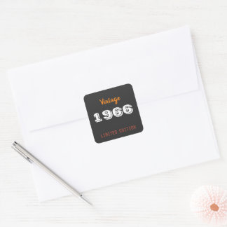 60e verjaardagssticker – Vintage 1966 Zwart & Goud Vierkante Sticker
