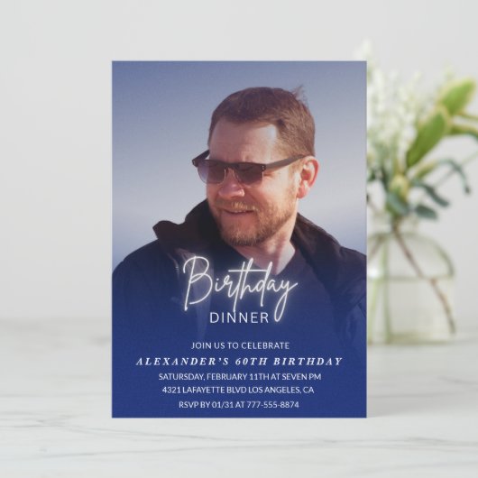 60e verjaardagsuitnodiging Verjaardagsdiner Foto M Kaart (Staand voorkant)
