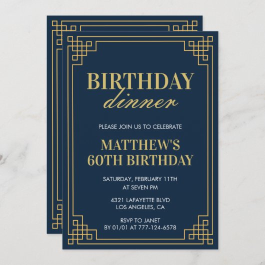 60e verjaardagsuitnodiging Verjaardagsdiner Mannen Kaart (Voorkant / Achterkant)