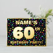 60e verparty — Leuke, kleurrijke sterrenprint Folie Uitnodiging (Staand Voorkant)