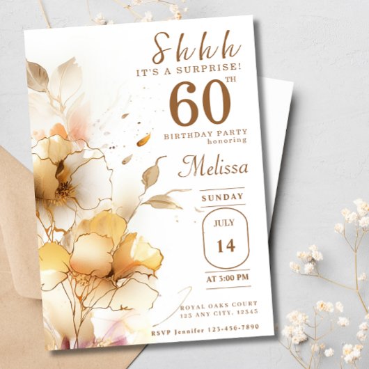 60e Verrassing Gouden Bloemen Waterverf Verjaardag Kaart