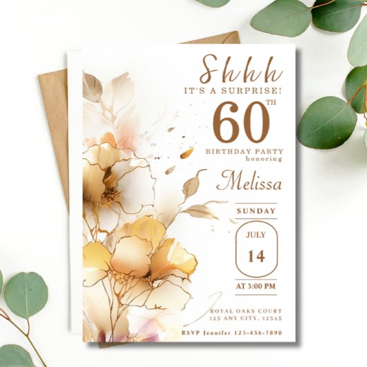 60e Verrassing Gouden Bloemen Waterverf Verjaardag Kaart