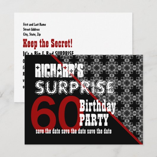 60e Verrassing Verjaardag Save the Date Diagonal W Aankondigingskaart (Voorkant / Achterkant)