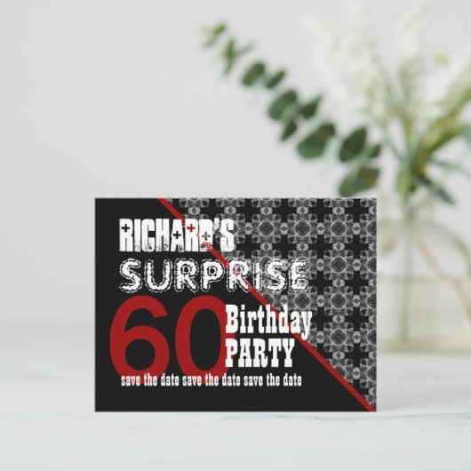 60e Verrassing Verjaardag Save the Date Diagonal W Aankondigingskaart (Staand voorkant)