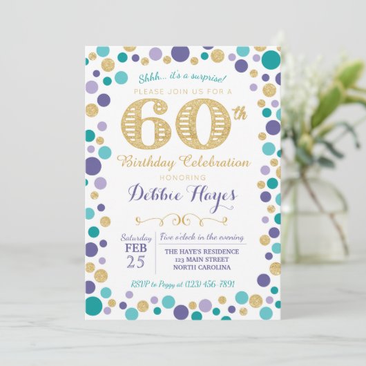 60e verrassing verjaardagsfeestuitnodiging kaart (Staand voorkant)