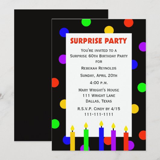 60e Verrassingsfeest Uitnodiging Stippen (Voorkant / Achterkant)